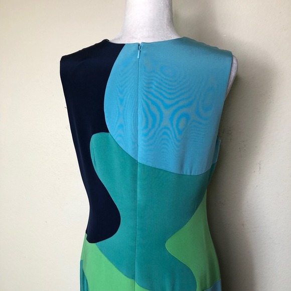 Lela Rose Silk Dress Size 10 Sleeveless Sheath Blue Green Abstract Cocktail - Picture 15 of 16
